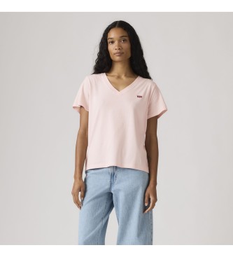 Levi's para mujer. 005J6-0022 Camiseta Favorite de pico rosa (S), Casual, Algodón, Manga corta