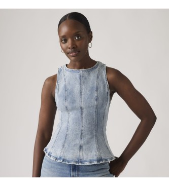 Levi's para mujer. 005EF-0002 Top Leighton Peplum azul (L), Casual, Algodón, Sin mangas / Tirantes