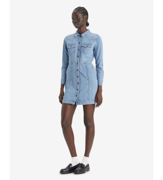 Levi'svoor vrouwen. A7592-0001 Flynn jurk blauw (M), Casual, Katoen, Denim, Lange mouwen