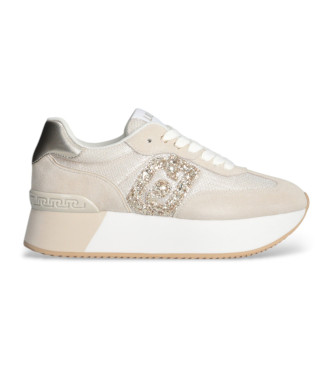 Liu Jo para mujer. BA5035PX618S3666 Zapatillas con logotipo purpurina dorado (39), Piel, Beige, 5 a 8cm, Cordones, Casual