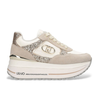 Liu Jo para mujer. BF5011PX078S3834 Zapatillas de brillos y nailon con plataforma alta beige (40), Piel, 5 a 8cm, Cordones, Casual