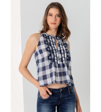 Lois Jeans para mujer. 431492499 Blusa sin mangas con estampado cuadros vichy marino (XL), Casual, Algodón, Sin mangas / Tirantes