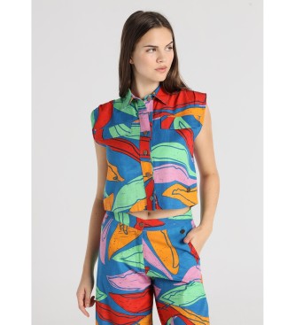Lois Jeans para mujer. 431762681 Camisa Sin mangas con bolsillos estampado hoja maxi multicolor (M), Casual, Viscosa, Sin mangas / Tirantes