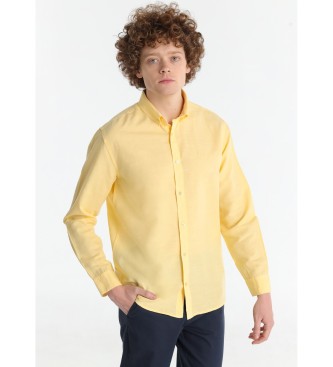Lois Jeans para hombre. 145473915 Camisa básica amarillo (XL), Casual, Algodón, Manga larga