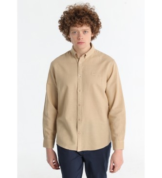 Lois Jeans para hombre. 145473915 Camisa básica marrón (L), Casual, Algodón, Manga larga
