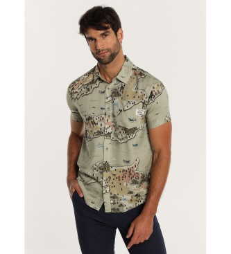 Lois Jeans para hombre. 145383858 Camisa con estampado scout verde (XXL), Casual, Algodón, Manga corta