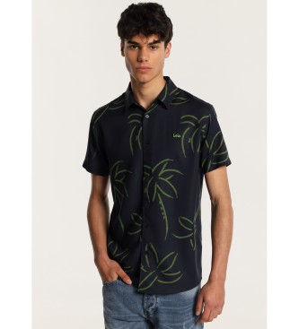 Camisa de manga corta con estampado tropical marino (3XL), Casual, Viscosa, Manga larga
