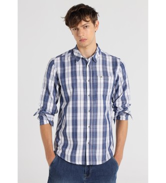 Lois Jeans para hombre. 145593026 Camisa de manga larga Estampado a cuadros con bolsillo en el pecho azul (S), Casual, Algodón