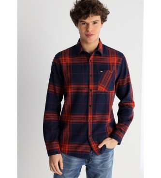 Lois Jeans para hombre. 145553960 Camisa de manga larga a cuadros con bolsillo marino (M), Casual, Algodón