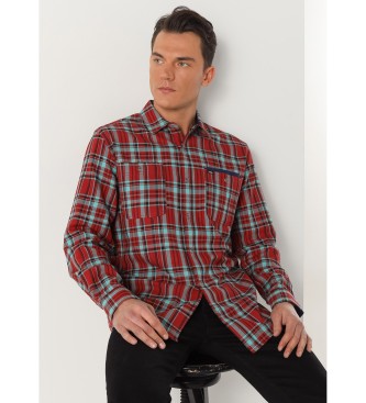 Lois Jeans para hombre. 145303421 Camisa de manga larga con cuadros rojo (L), Casual, Algodón