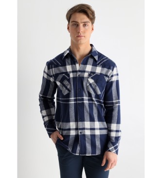 Lois Jeans para hombre. 144963992 Camisa de manga larga con estampado de cuadros tartan azul (S), Casual, Algodón