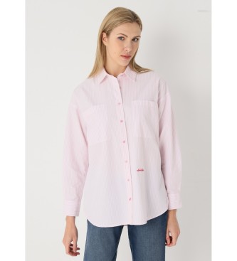 Lois Jeans para mujer. 431702662 Camisa de manga larga con raya tejida rosa (L), Casual, Algodón