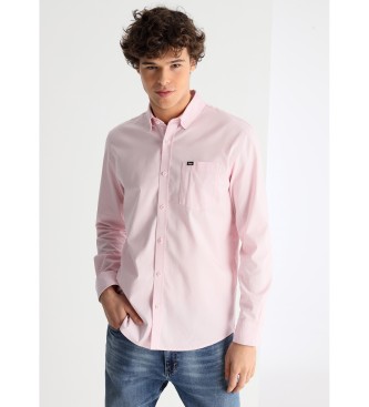Camisa de manga larga con tejido fine twill rosa (3XL), Casual, Algodón