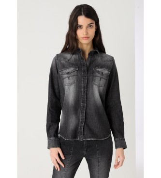 Lois Jeans para mujer. 431182572 Camisa de manga larga lavado enzyme negro (XS), Casual, Algodón
