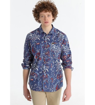 Lois Jeans para hombre. 145673069 Camisa estampada azul (L), Casual, Algodón, Manga larga