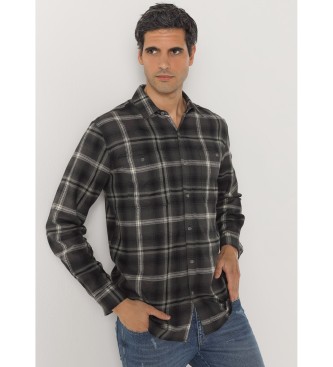 Lois Jeans para hombre. 145283385 Camisa franela con cuadrados de manga larga gris (M), Casual, Algodón