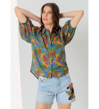Lois Jeans para mujer. 431402468 Camisa manga 3/4 estampada Tropical multicolor (L), Casual, Viscosa, Manga corta