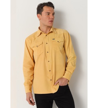 Lois Jeans para hombre. 144963420 Camisa micro pana de manga larga amarillo (XXL), Casual, Algodón