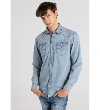 Lois Jeans para hombre. 144963313 Camisa tejana Lavado double stone de manga larga azul (XXL), Casual, Algodón