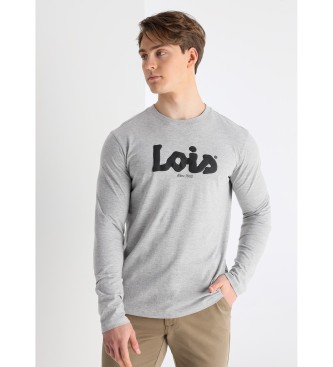 Lois Jeans para hombre. 157023178 Camiseta básica de manga larga puff print gris (L), Casual, Algodón