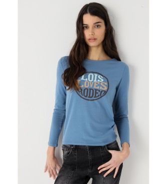 Lois Jeans para mujer. 422822552 Camiseta de manga larga con detalle fruncido western azul (L), Casual, Algodón