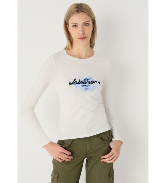 Lois Jeans para mujer. 422882659 Camiseta de manga larga con gráfica logo en el pecho beige (M), Casual, Algodón