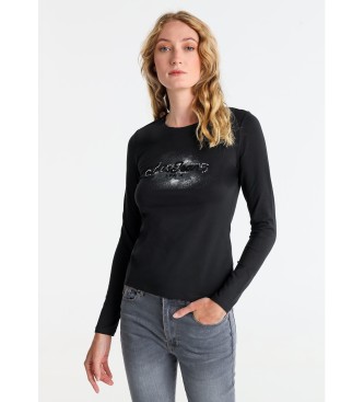 Lois Jeans para mujer. 422882659 Camiseta con gráfica logo en el pecho negro (S), Casual, Algodón, Manga larga