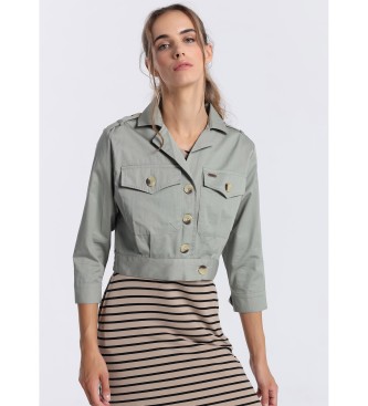 Lois Jeans para mujer. 470702255 Cazadora verde (XL), Casual, Algodón, Manga corta