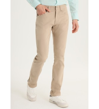 Jeans regular - Tiro medio cinco bolsillos beige (40), Casual, Algodón