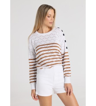 Lois Jeans para mujer. 453172741 Jersey Cuello Caja Detalle Desagujado Blanco (XL), Casual, Algodón