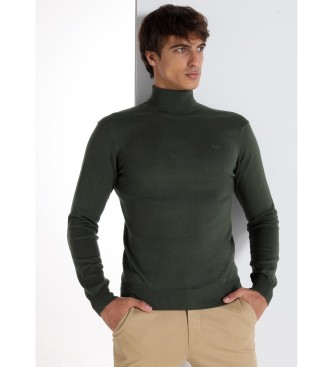 Jersey basico con cuello cisne verde (3XL), Casual, Algodón, Manga larga