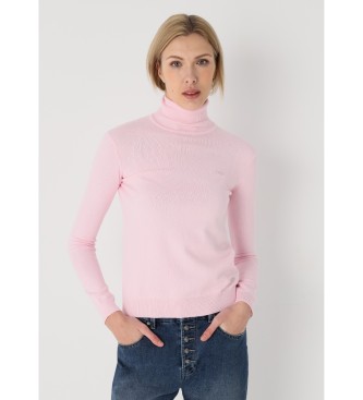 Lois Jeans para mujer. 453102669 Jersey básico cuello cisne con logo rosa (XS), Casual, Algodón