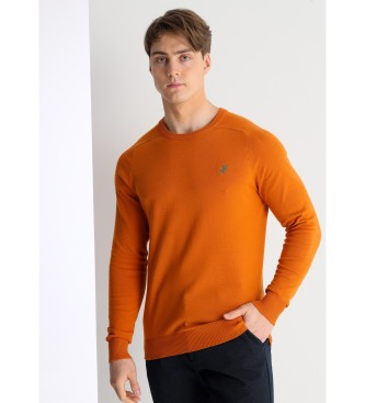 Jersey básico de punto con el logo bordado naranja (S), Casual, Algodón