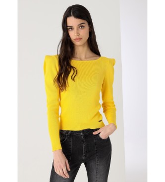 Jersey con pligues en los hombros amarillo (S), Casual, Viscosa, Manga larga