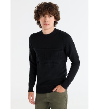 Lois Jeans para hombre. 176683971 Jersey con textura de punto negro (XL), Casual, Algodón, Manga larga