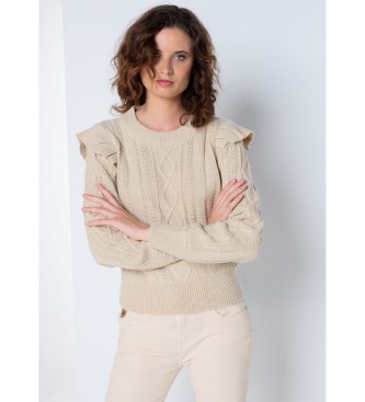 Lois Jeans para mujer. 452832392 Jersey volantes beige (S), Casual, Acrílico, Manga larga