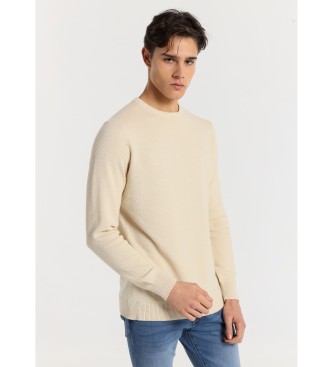 Jersey cuello caja tejido punto burbuja beige (3XL), Casual, Algodón, Manga larga