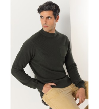 Lois Jeans para hombre. 176533392 Jersey cuello Perkins con bolsillo falso en relieve (3XL), Casual, Verde, Algodón, Manga larga
