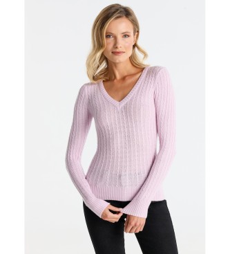 Lois Jeans para mujer. 453132660 Jersey de punto cable rosa (XL), Casual, Viscosa, Manga larga