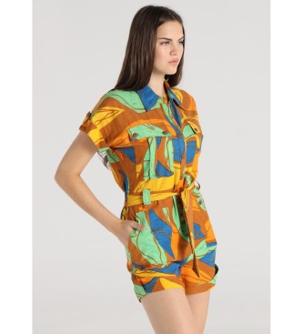 Lois Jeans para mujer. 290412681 Mono Estampado maxi hojas con bolsillos multicolor (L), Casual, Viscosa, Manga corta