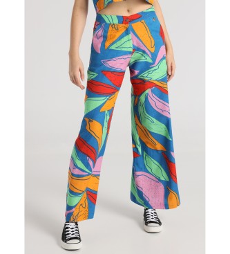 Lois Jeans para mujer. 207932681 Pantalón estampado de hojas pata elefante multicolor (30), Casual, Viscosa