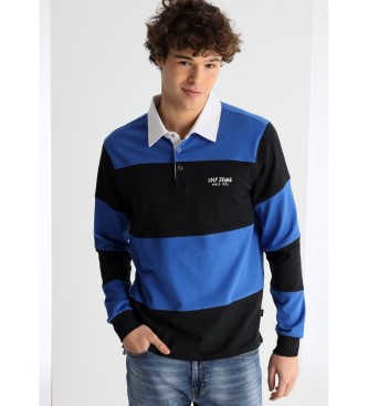 Lois Jeans para hombre. 132763983 Polo de manga larga franjas bicolor azul (S), Casual, Algodón
