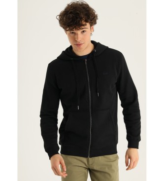Lois Jeans para hombre. 164483023 Sudadera básica con capucha cierre cremallera logo bordado negro (S), Casual, Algodón