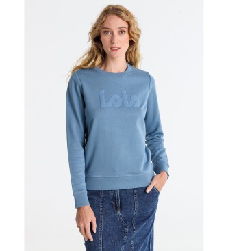 Lois Jeans para mujer. 464472426 Sudadera básica puff print logo azul (S), Casual, Algodón, Manga larga