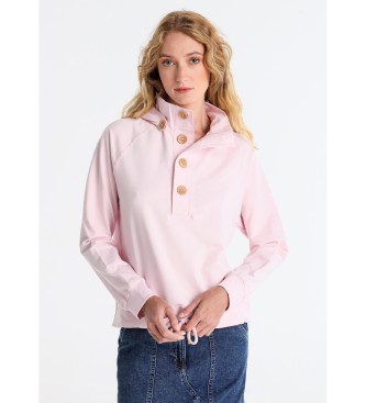 Lois Jeans para mujer. 464632656 Sudadera con capucha desmontable con botones rosa (XXL), Casual, Algodón, Manga larga
