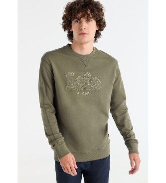 Lois Jeans para hombre. 165863921 Sudadera con logo bordado en el pecho verde (S), Casual, Algodón, Manga larga