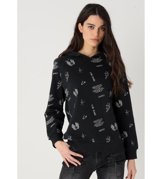 Lois Jeans para mujer. 464582560 Sudadera estampada con capucha negro (XL), Casual, Algodón