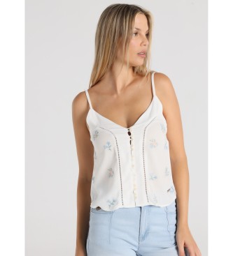 Lois Jeans para mujer. 423142703 Top Tirantes abotonado bordado freedom blanco (L), Casual, Viscosa, Sin mangas / Tirantes