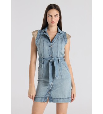 Lois Jeans para mujer. 448382642 Vestido corto Denim abotonado con cinturón azul (XL), Casual, Algodón, Manga corta