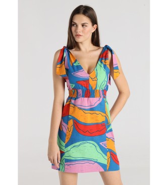 Lois Jeans para mujer. 448252681 Vestido corto Lazo en los hombros estampado maxi hojas multicolor (S), Casual, Viscosa, Sin mangas / Tirant